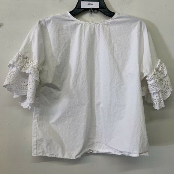 The Impeccable Pig White Cotton Layered Crochet Sleeves Blouse - Picture 1 of 4